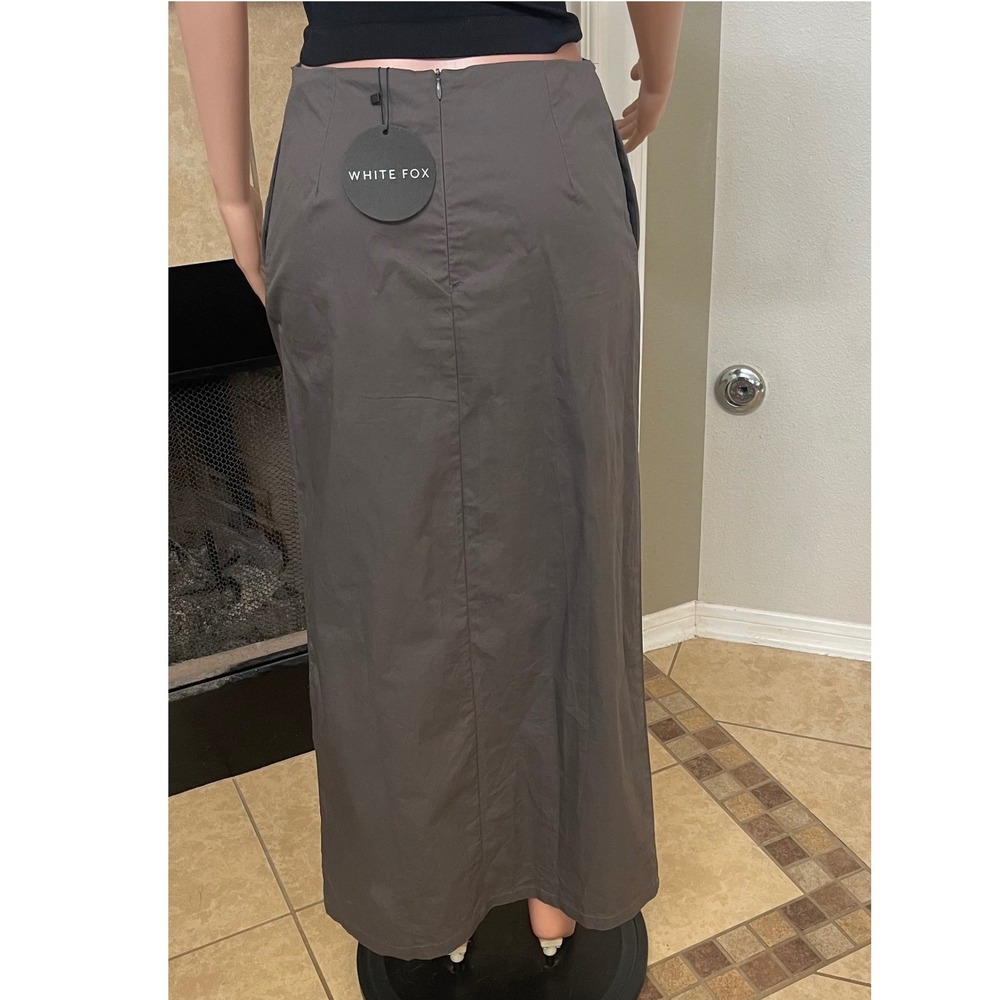 White Fox Street Style Maxi Cargo Skirt, Gray, relaxed, casual, edgy, tie waist - Picture 8 of 16